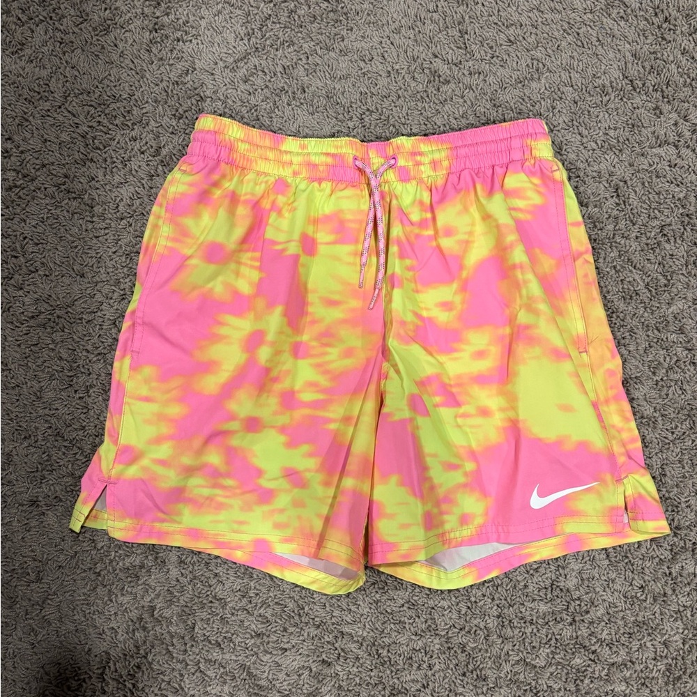 Men’s Nike Pink and Neon Yellow Swimsuit with Liner (Medium)
